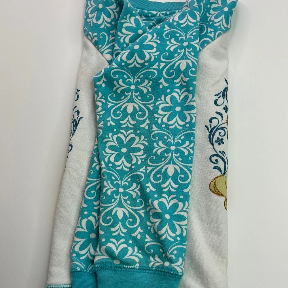 Disney Frozen Teal White Sweatshirt Kids XL/6X Elsa Anna Glitter Raglan Sleeves